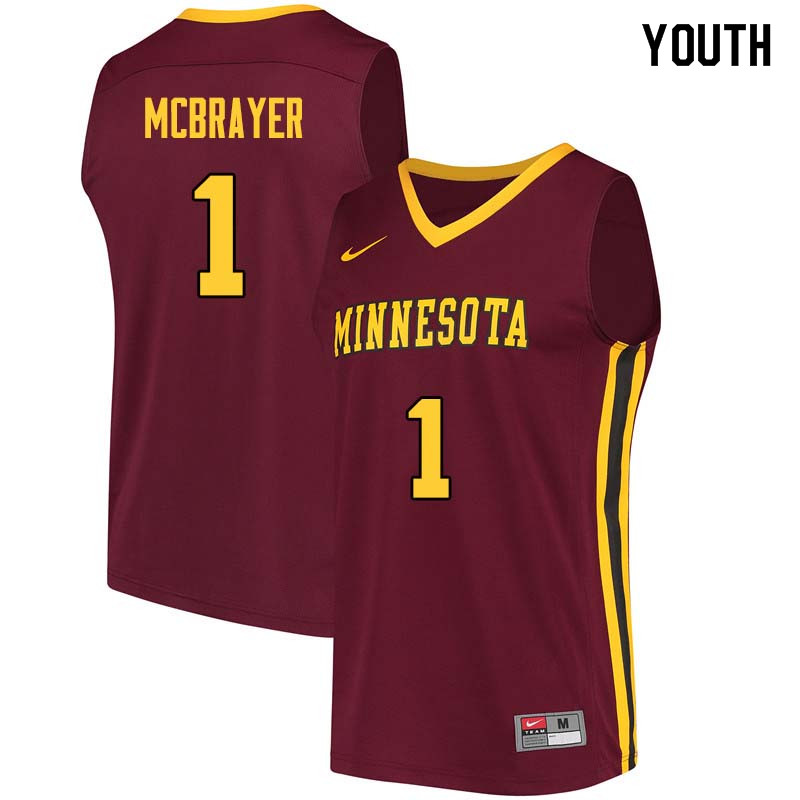 Youth #1 Dupree McBrayer Minnesota Golden Gophers College Basketball Jerseys Sale-Maroon